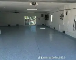 Light blue flake epoxy garage floor — epoxy flooring near me in Ruskin, FL