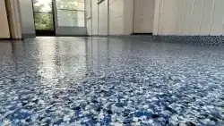 Blue and white flake epoxy garage floor — epoxy flooring near me in Ruskin, FL