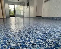Blue and white flake epoxy garage floor — epoxy flooring near me in Apollo Beach, FL