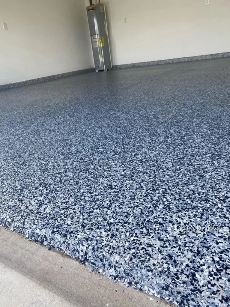 Blue and gray flake garage