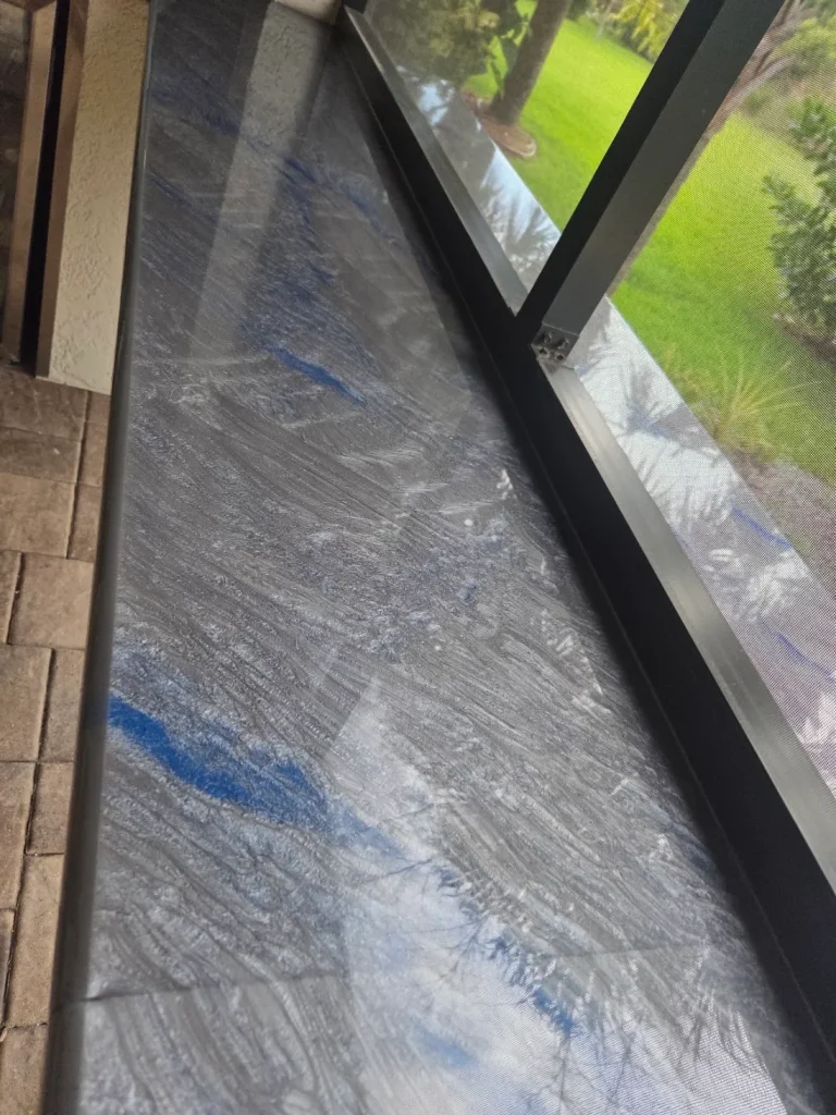 Blue and gray marbled metallic epoxy floor