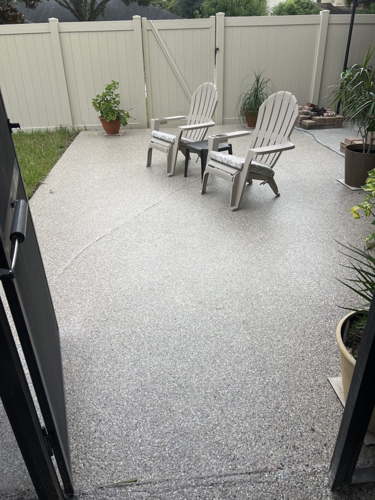 Flake coating on an outdoor patio slab